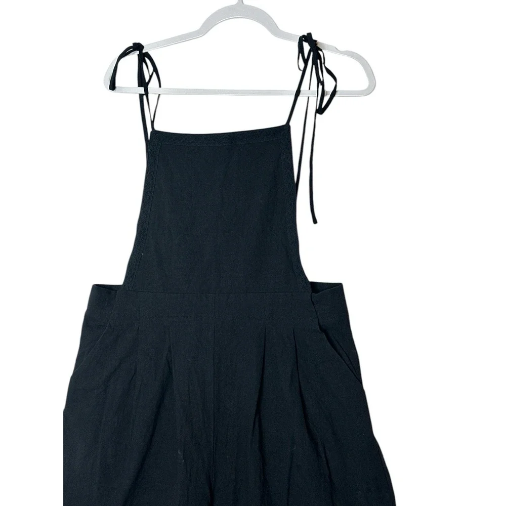 Lulu's   Overall Jumpsuit Women Large‎  Black Sleeveless Wide Leg Cotton Summer